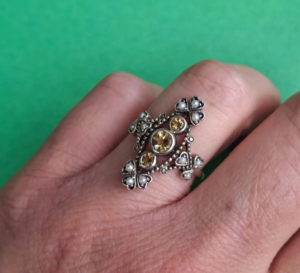 Silver Citrine and Pearl Ring - Image 3