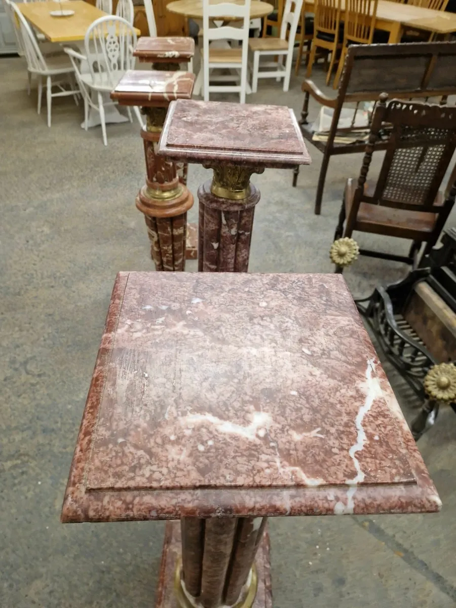 Pair vintage marble columns, pedestals - Image 3