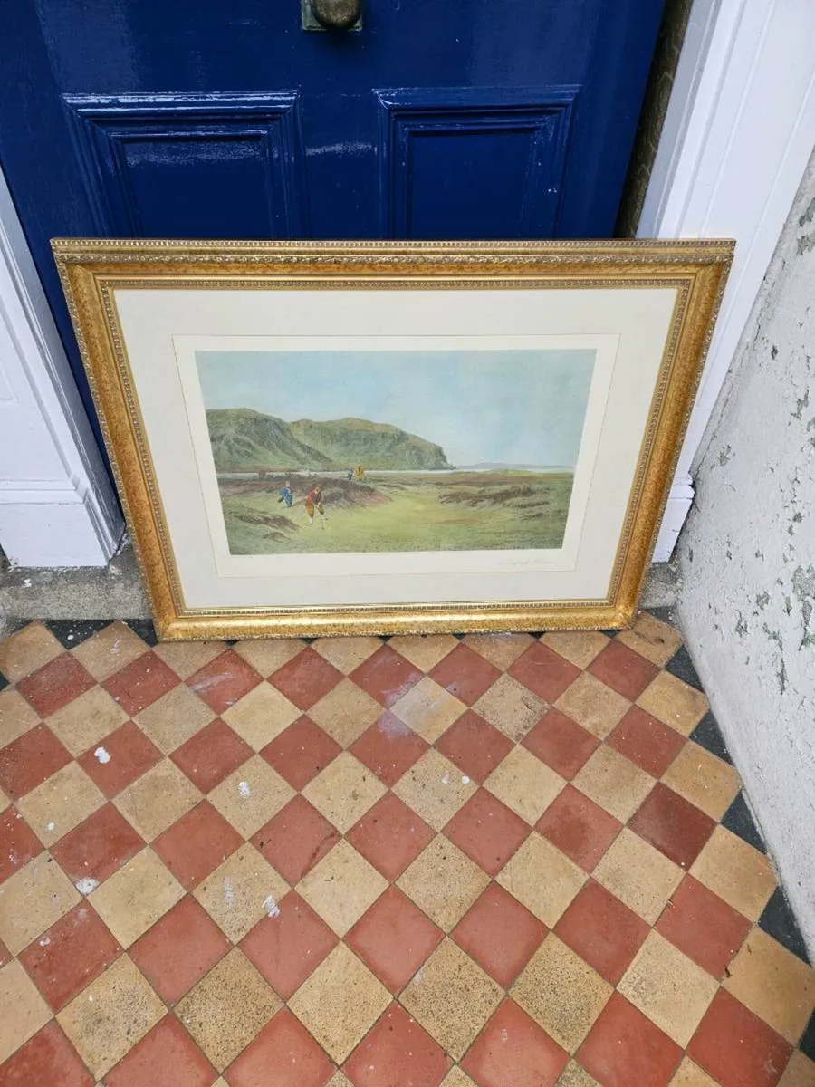 Golf Picture Print A Difficult Bunker Gold Frame - Image 1