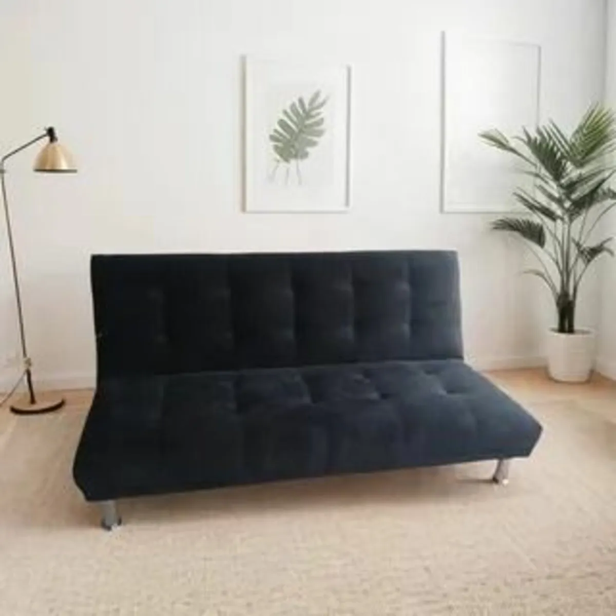 Black velvet Folding 3 Seater Sofa - Image 3