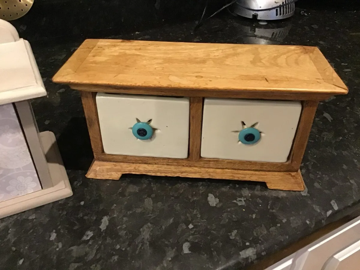 Mini Two Drawer Wood & Ceramic Bits & Bob Holder - Image 1