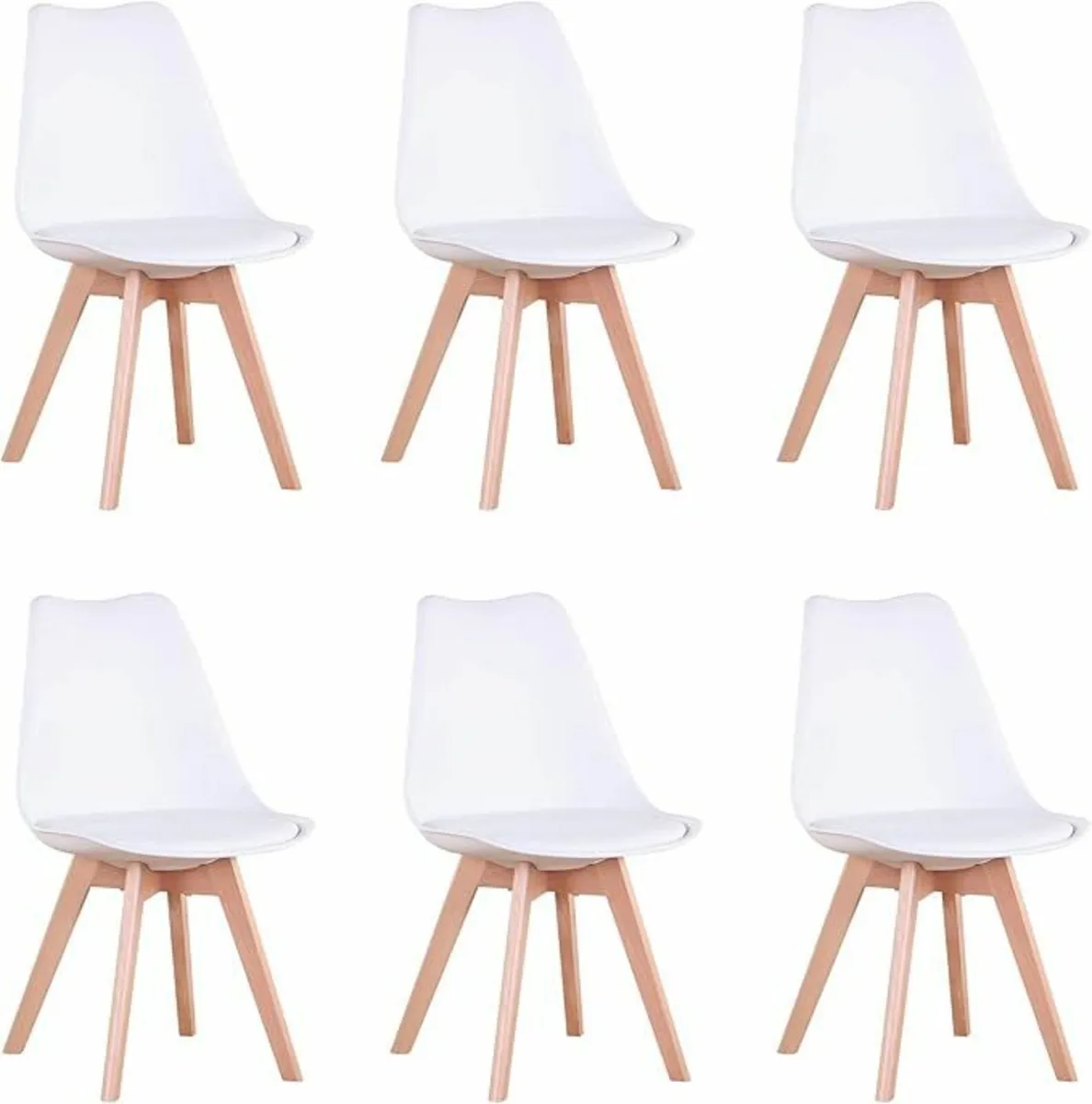 Set of 6 Dining Chairs, Padded Chairs with Solid B - Image 1