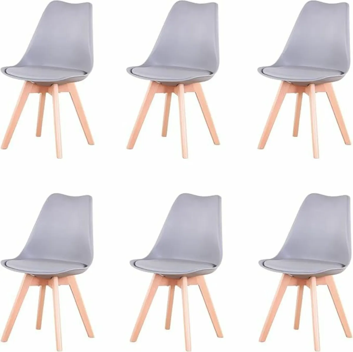 Set of 6 Dining Chairs, Padded Chairs with Solid B - Image 2