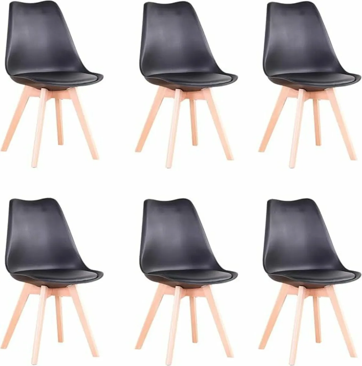 Set of 6 Dining Chairs, Padded Chairs with Solid B - Image 3