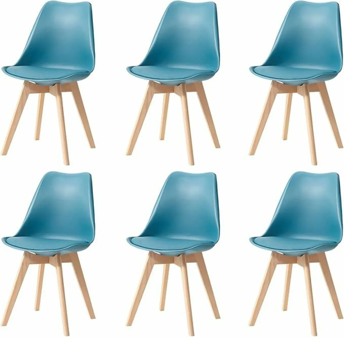 Set of 6 Dining Chairs, Padded Chairs with Solid B - Image 4