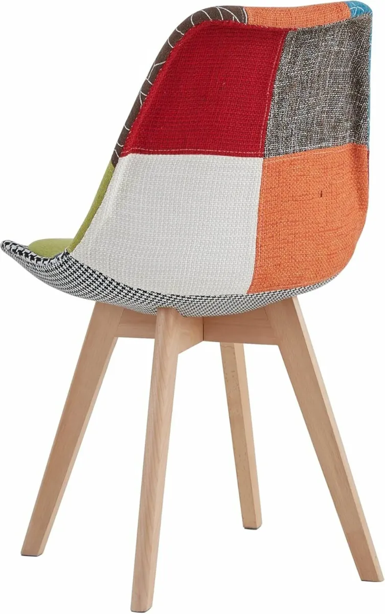 Set of 2 Patchwork Dining Chairs – Beech Wood Legs - Image 3