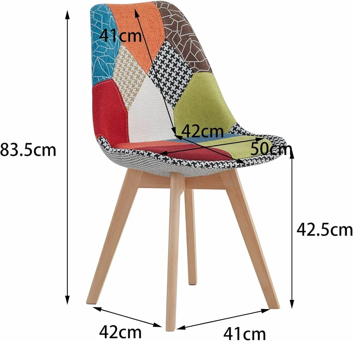 Set of 4 Patchwork Dining Chairs Beech Wood Legs - Image 2