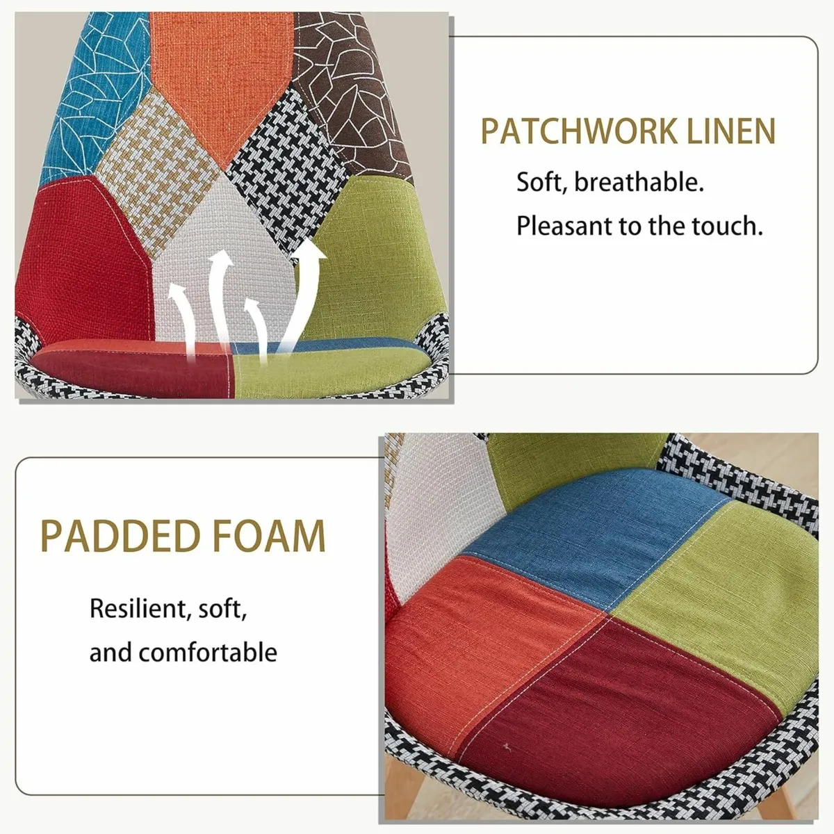 Set of 4 Patchwork Dining Chairs Beech Wood Legs - Image 3