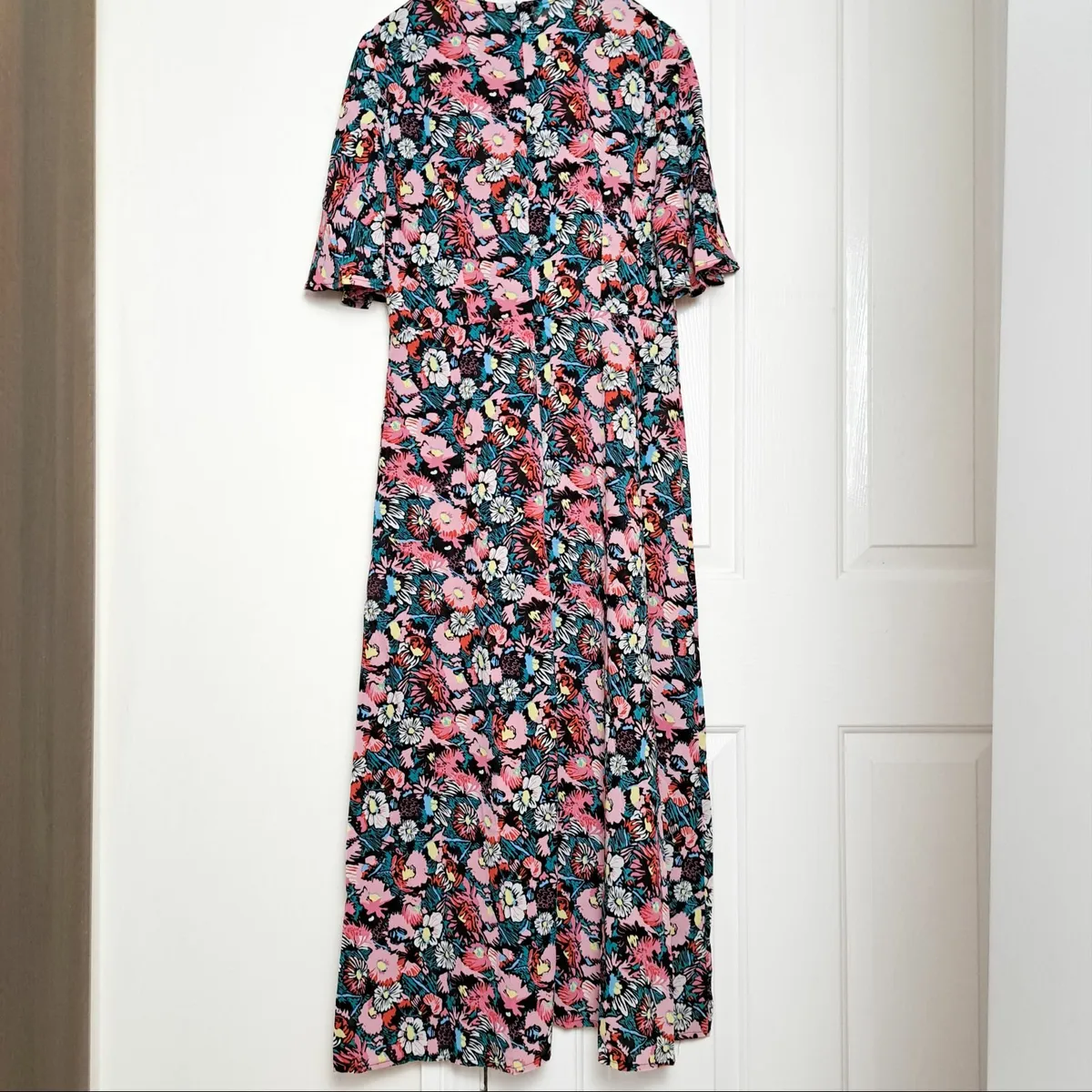 Voyelles Pink Bright Floral Midi Dress Summer M - Image 3