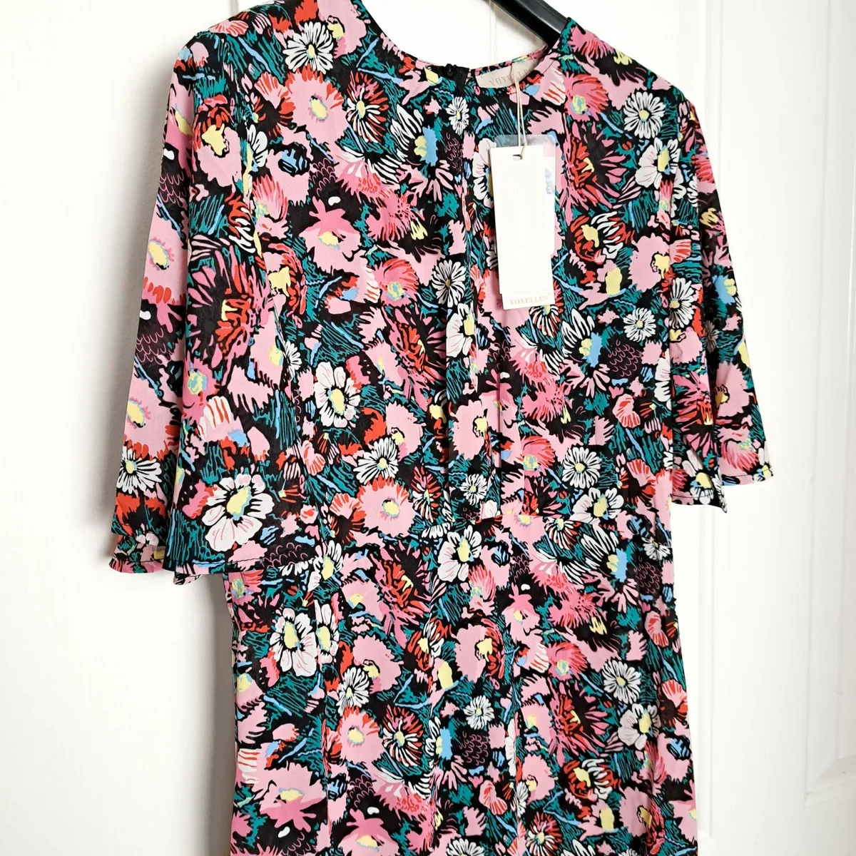 Voyelles Pink Bright Floral Midi Dress Summer M - Image 4