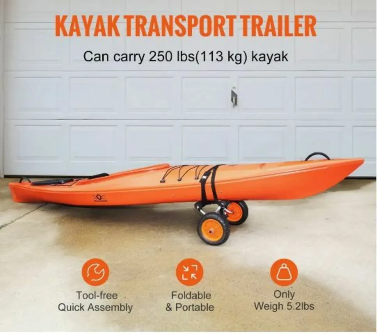 Heavy Duty Kayak Cart, 250lbs Load Capacity - Image 2
