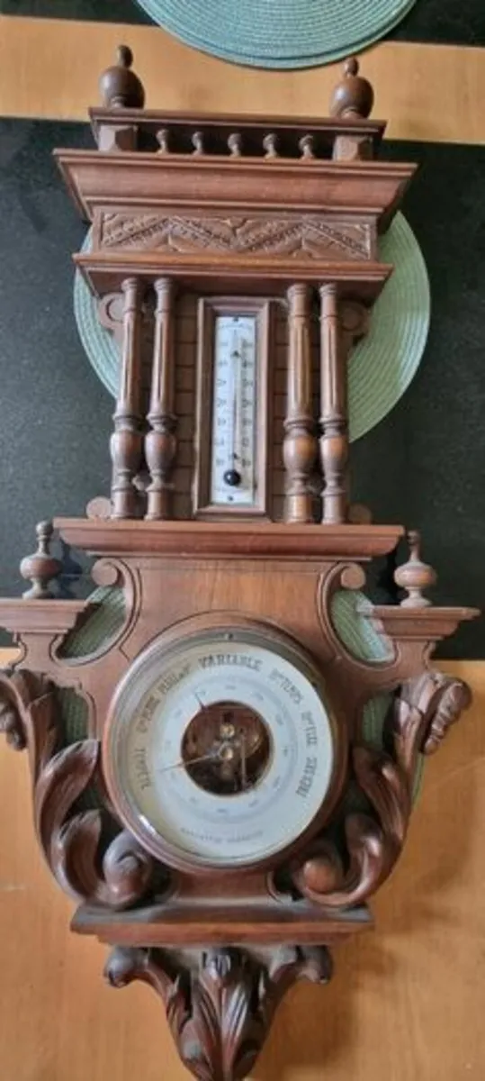 Large wooden, richly carved French barometer - Image 1