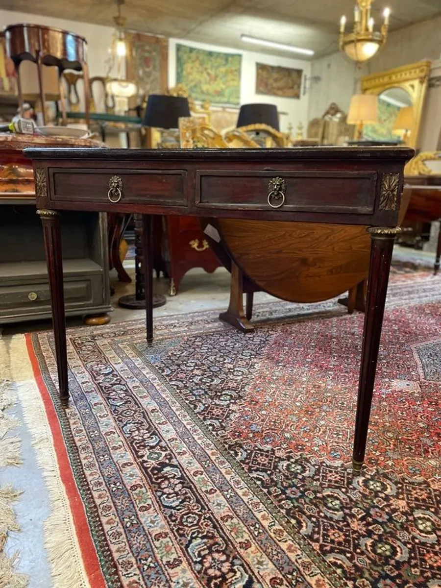 Vintage Leather-Top Writing Desk with Brass Details - Image 2