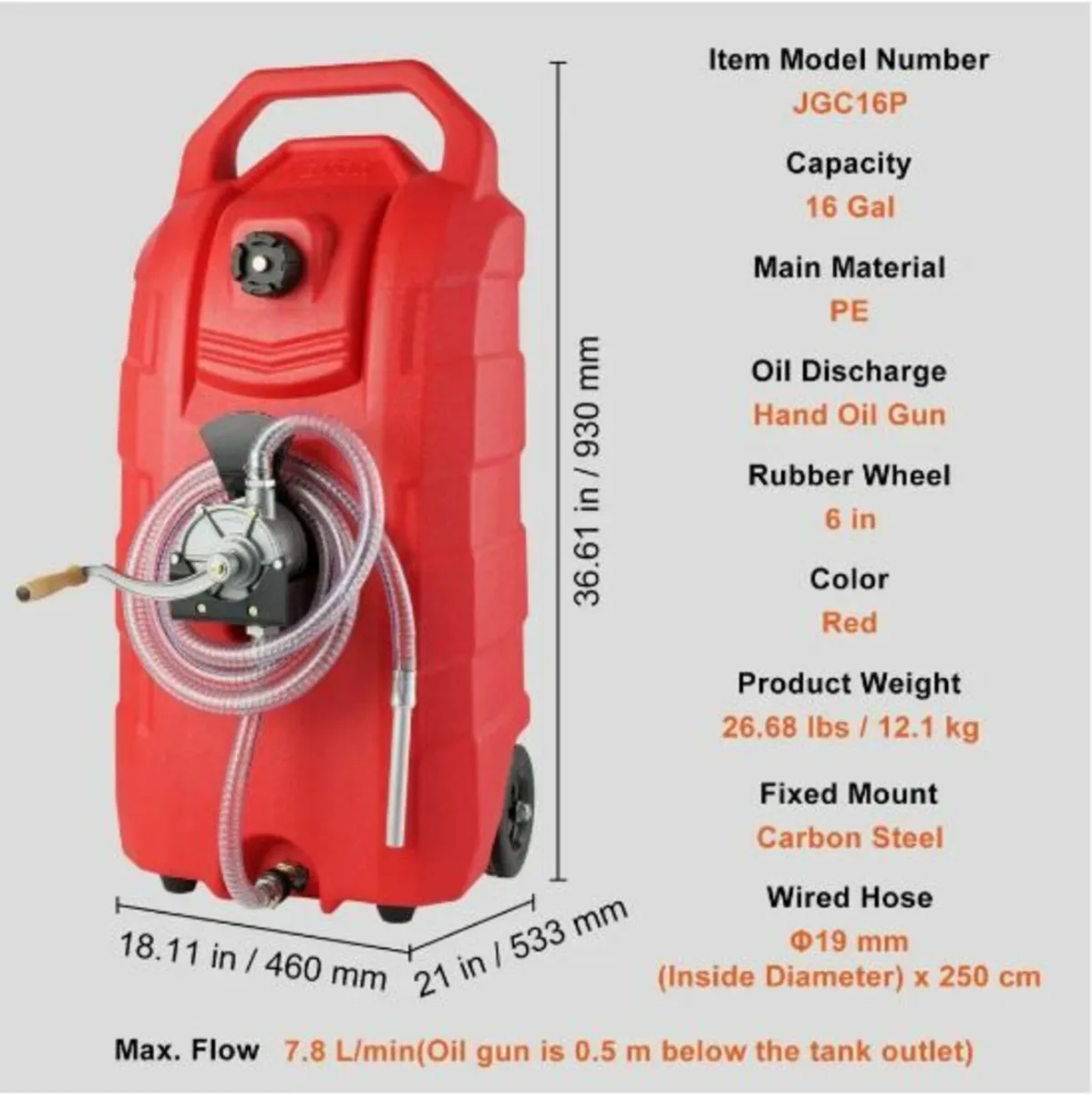16 Gallon Fuel Caddy, 7.8 L/min, Portable Gas - Image 2
