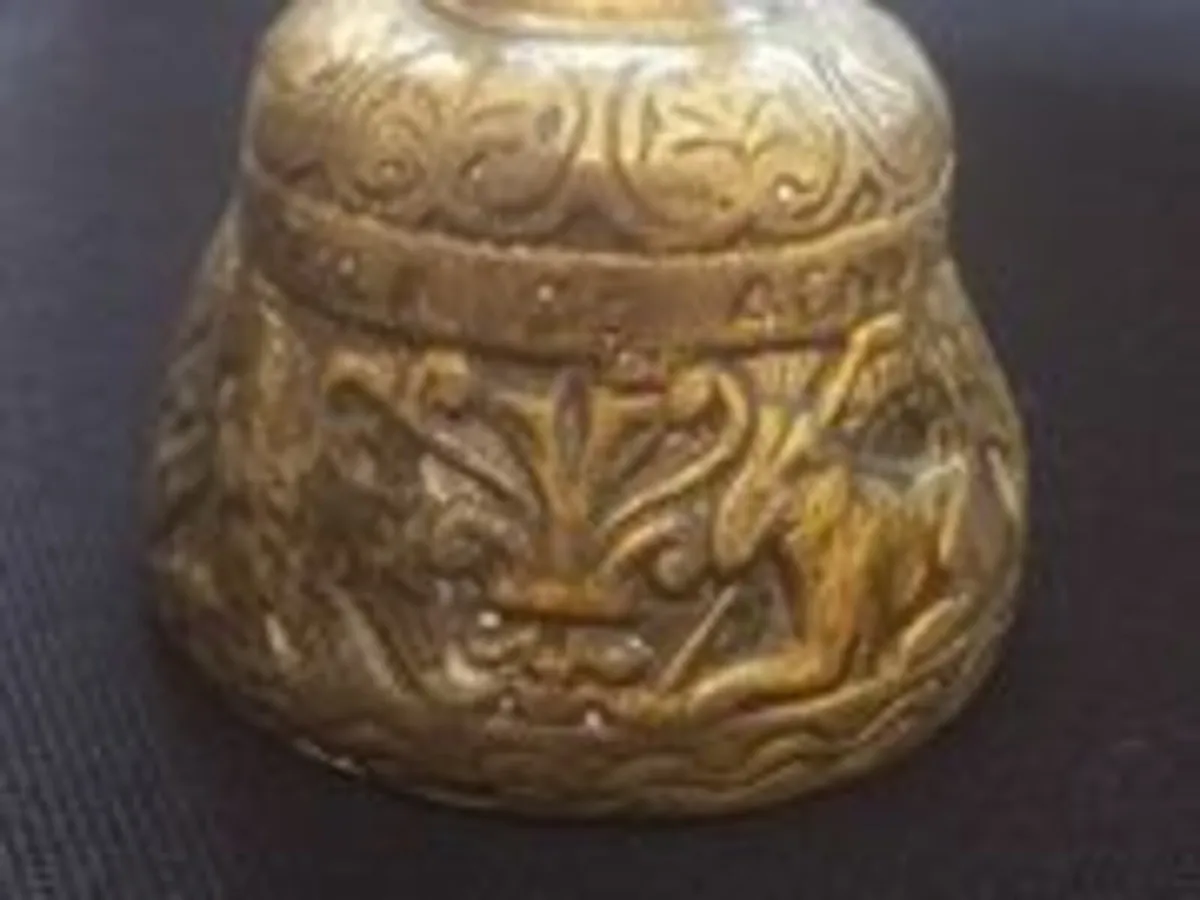 Small Antique carved Brass Bell with inscription
