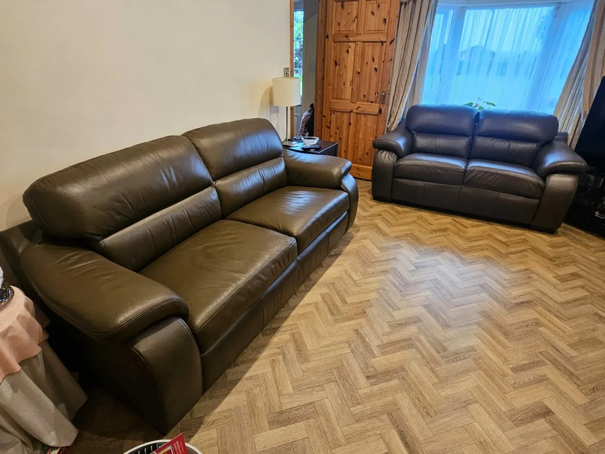 Brown Leather 3 seater & 2 seater - Image 1