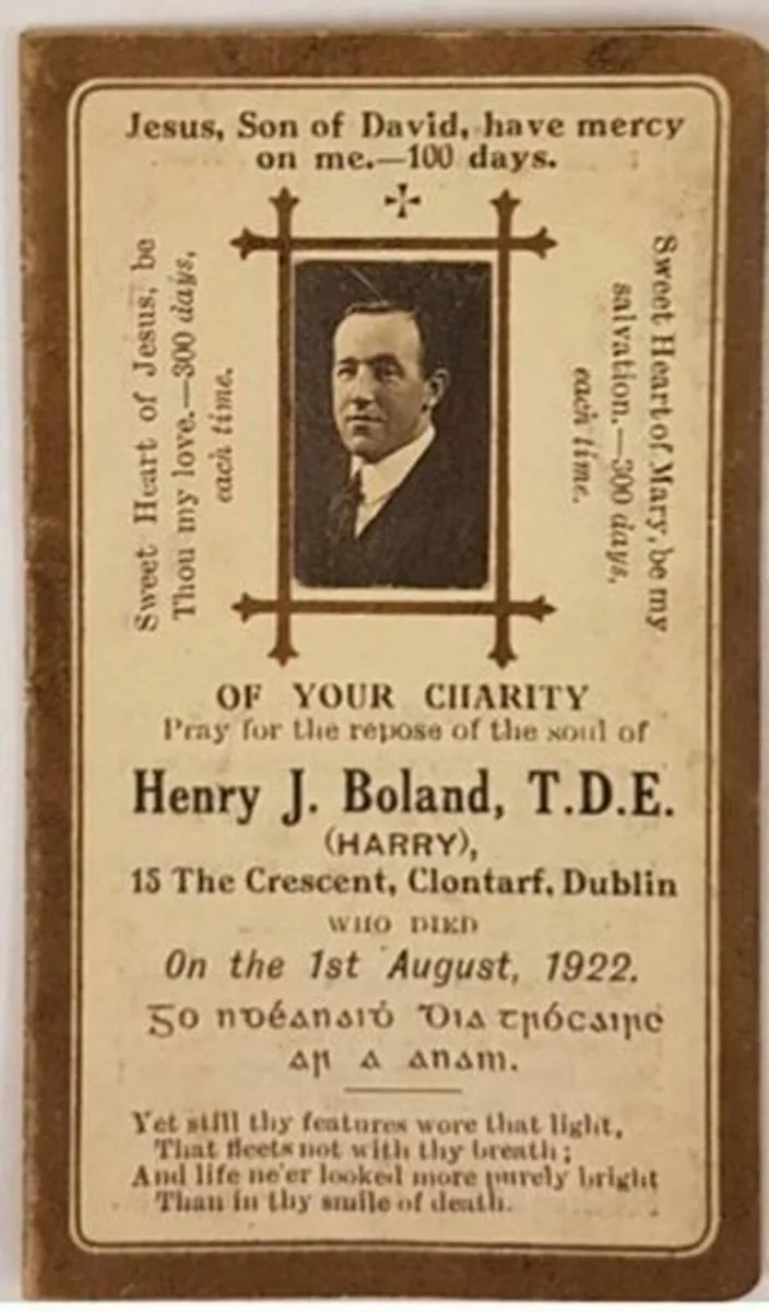 Harry Boland Memorial Card - Image 1