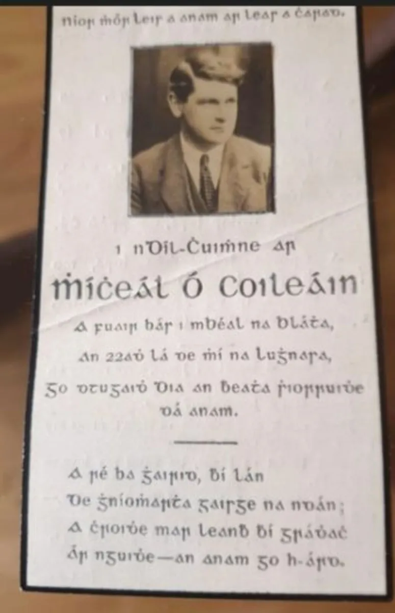 Micheal Collins Memorial Card