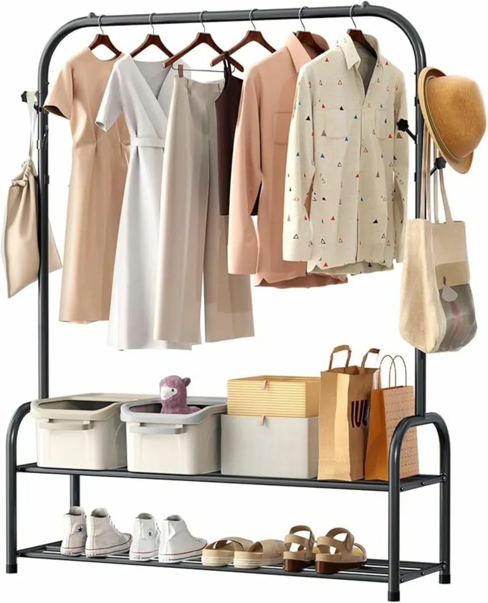 Clothes Rail Bedroom Freestanding Metal Shelves - Image 1