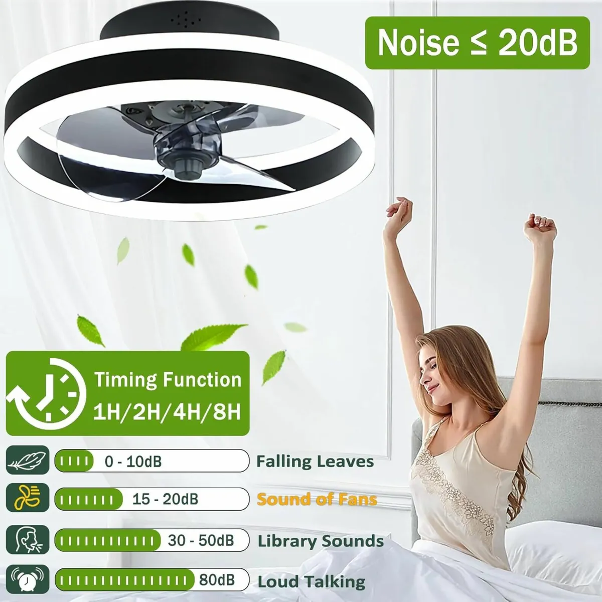 LED Ceiling Fans Lights Remote, 6 Speeds Gold - Image 3