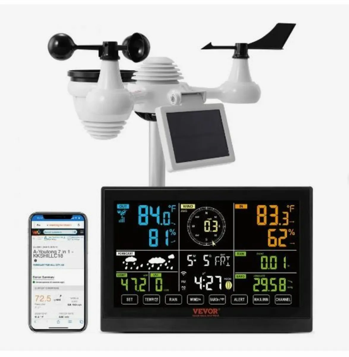 7-in-1 Wi-Fi Weather Station, 7.5 in Color Displa - Image 4