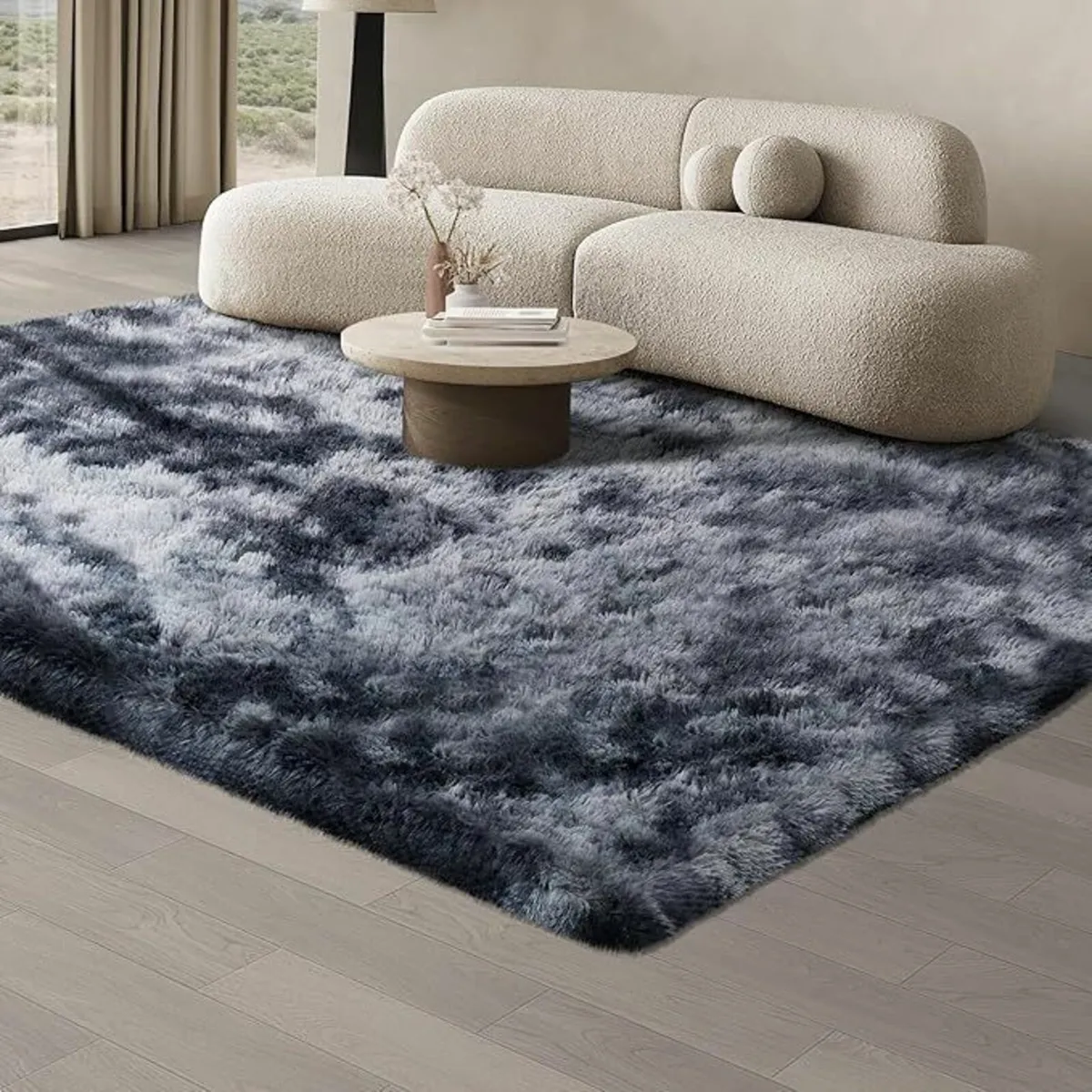 Living Room Grey Rug Soft Fluffy 160x230cm - Image 1