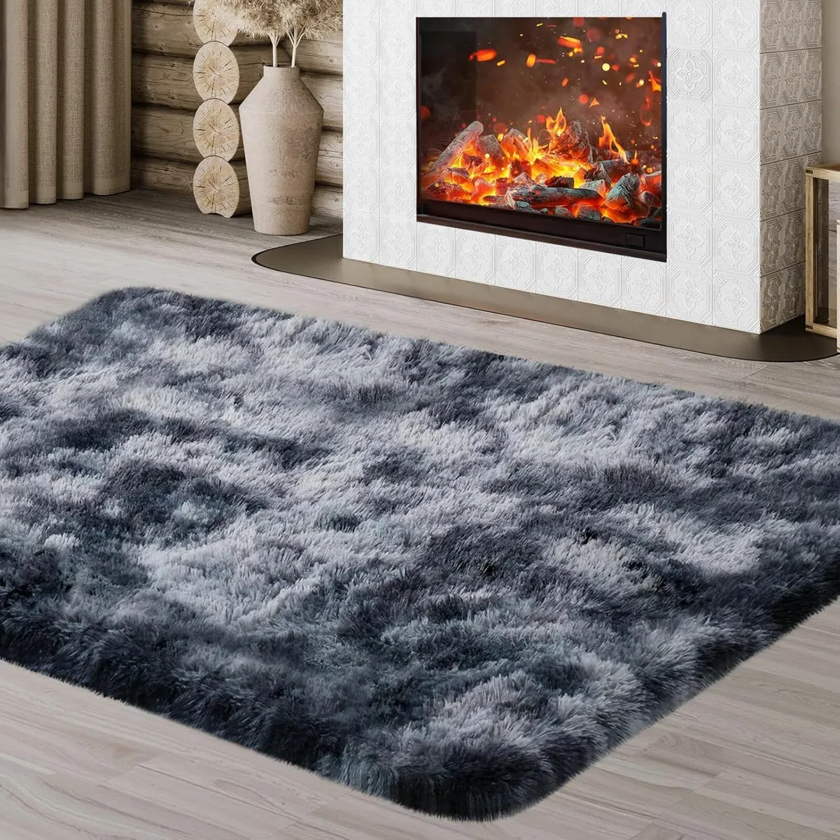 Living Room Grey Rugs Soft Fluffy Grey 120x160cm - Image 1