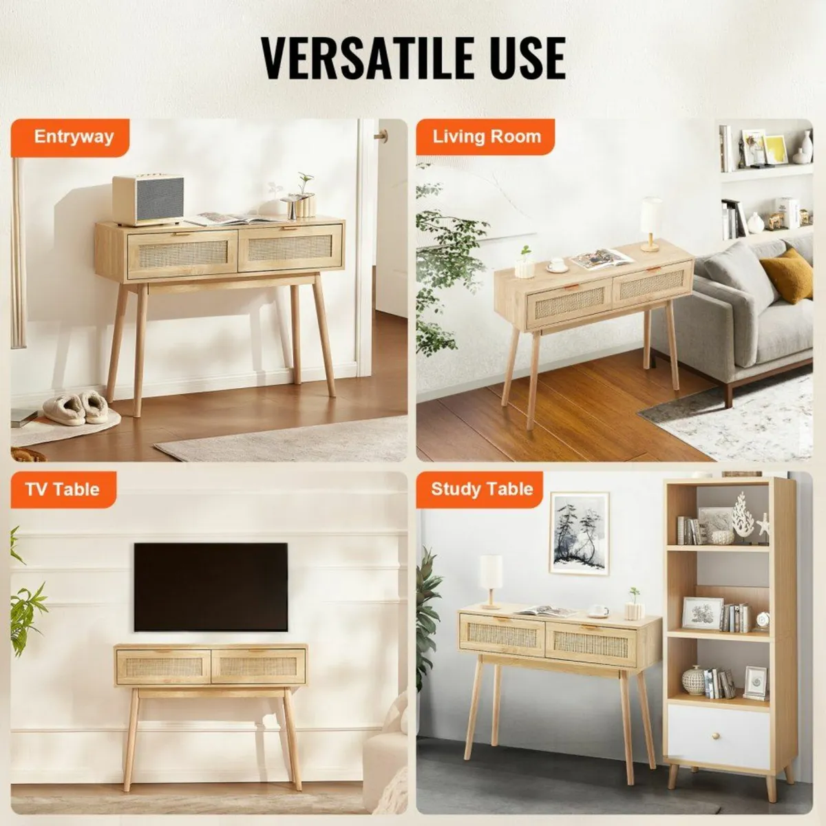 Rattan Console Table with 2 Storage Drawers Rattan - Image 3