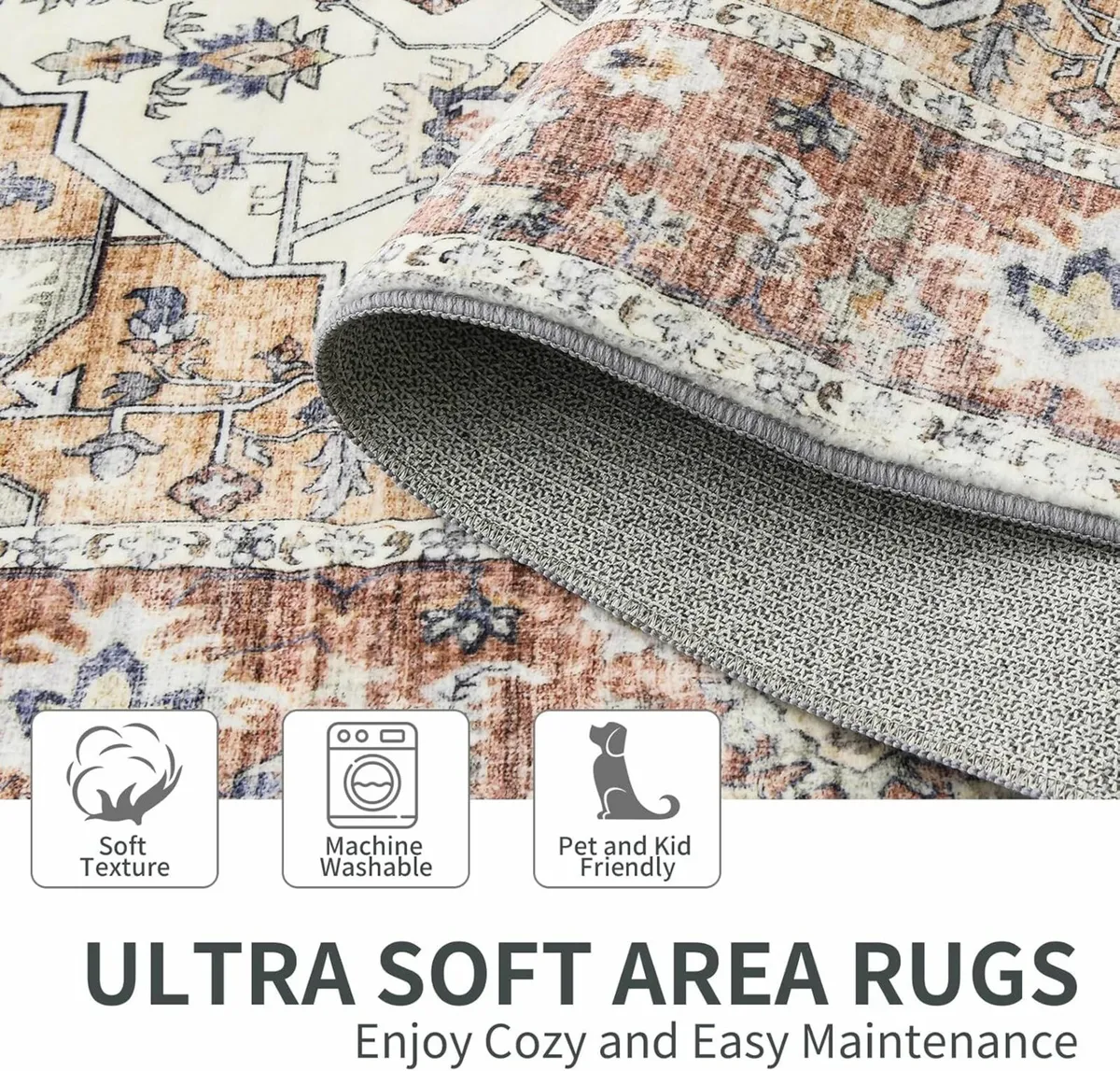 Rugs Living Room 160x230cm Vintage Boho Brick-Red - Image 4