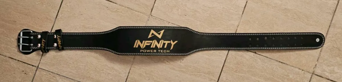 Black Leather Weightlifting Belt – Infinity Power - Image 1