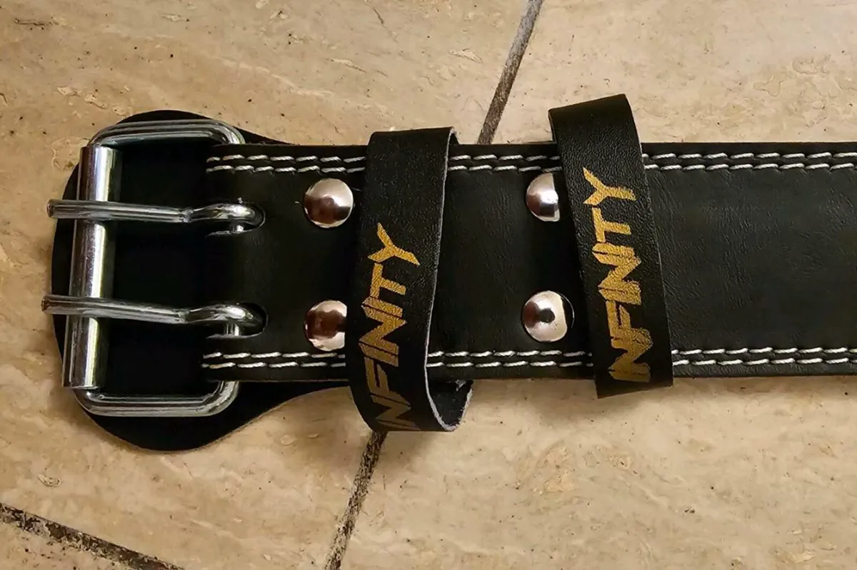 Black Leather Weightlifting Belt – Infinity Power - Image 3