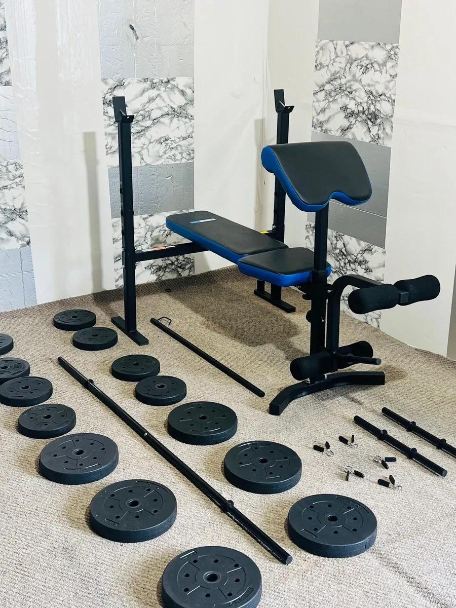 PRO FITNESS ADJUSTABLE BENCH 50KG WEIGHTS BARS - Image 2