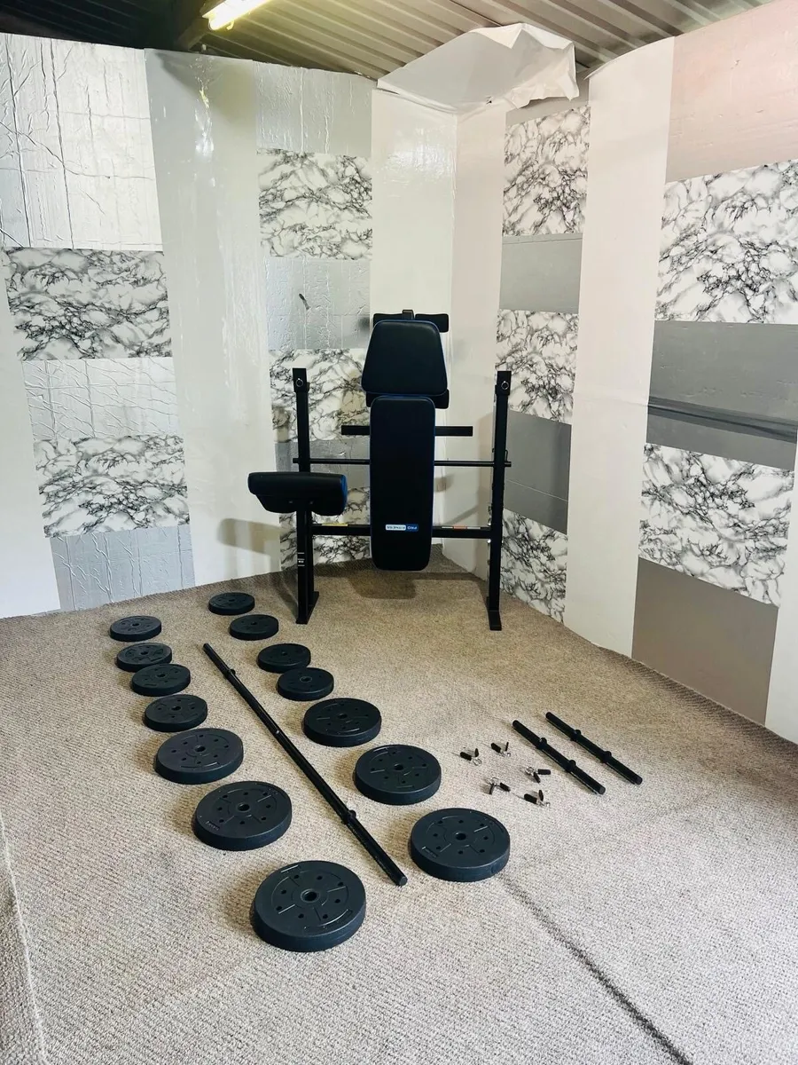 PRO FITNESS ADJUSTABLE BENCH 50KG WEIGHTS BARS - Image 3