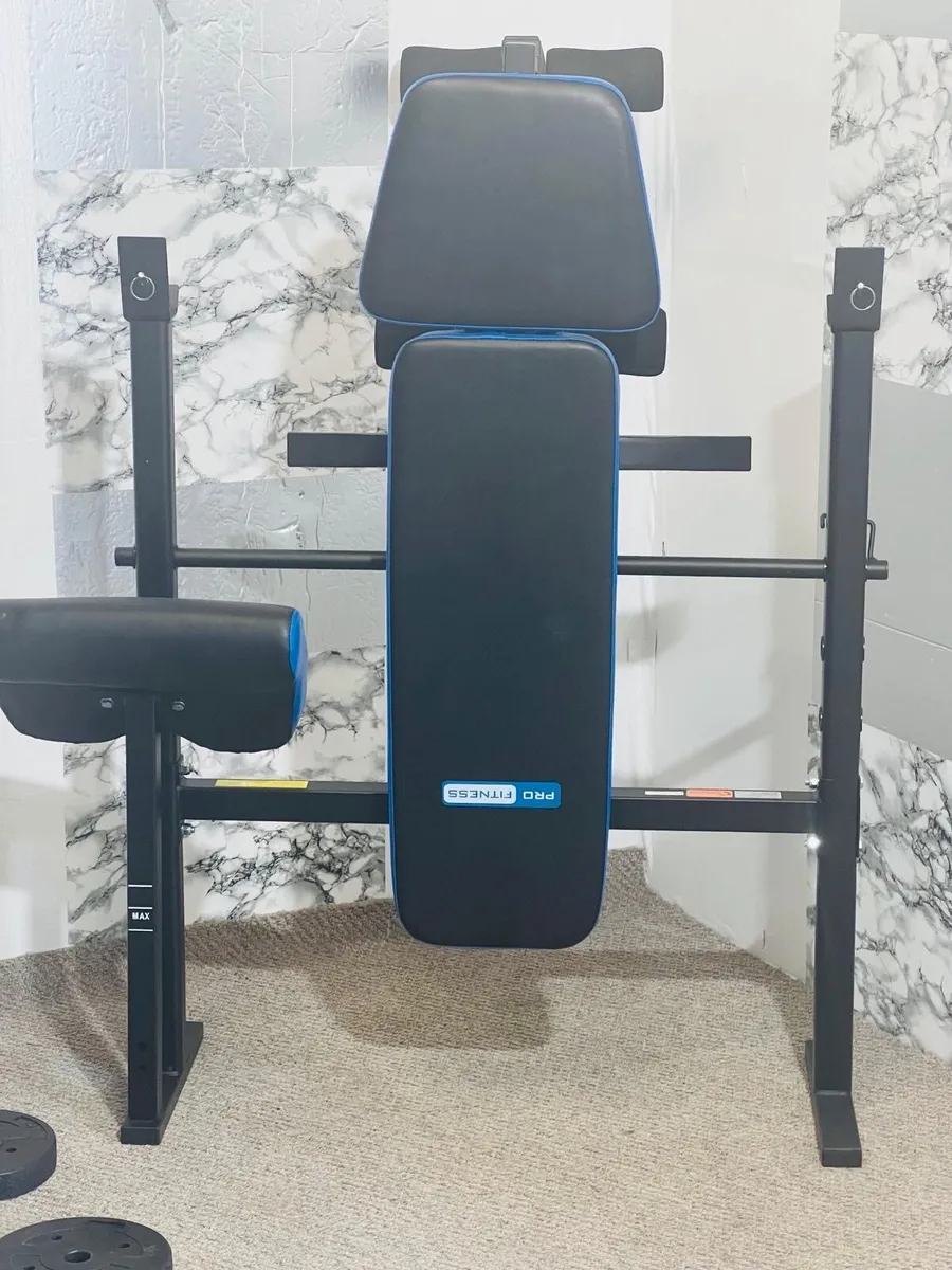 PRO FITNESS ADJUSTABLE BENCH 50KG WEIGHTS BARS - Image 4