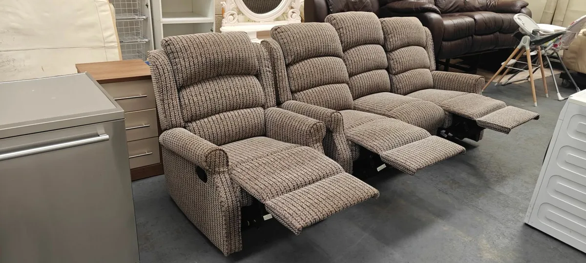 3+1 Grey Fabric Recliners Suite - Image 4