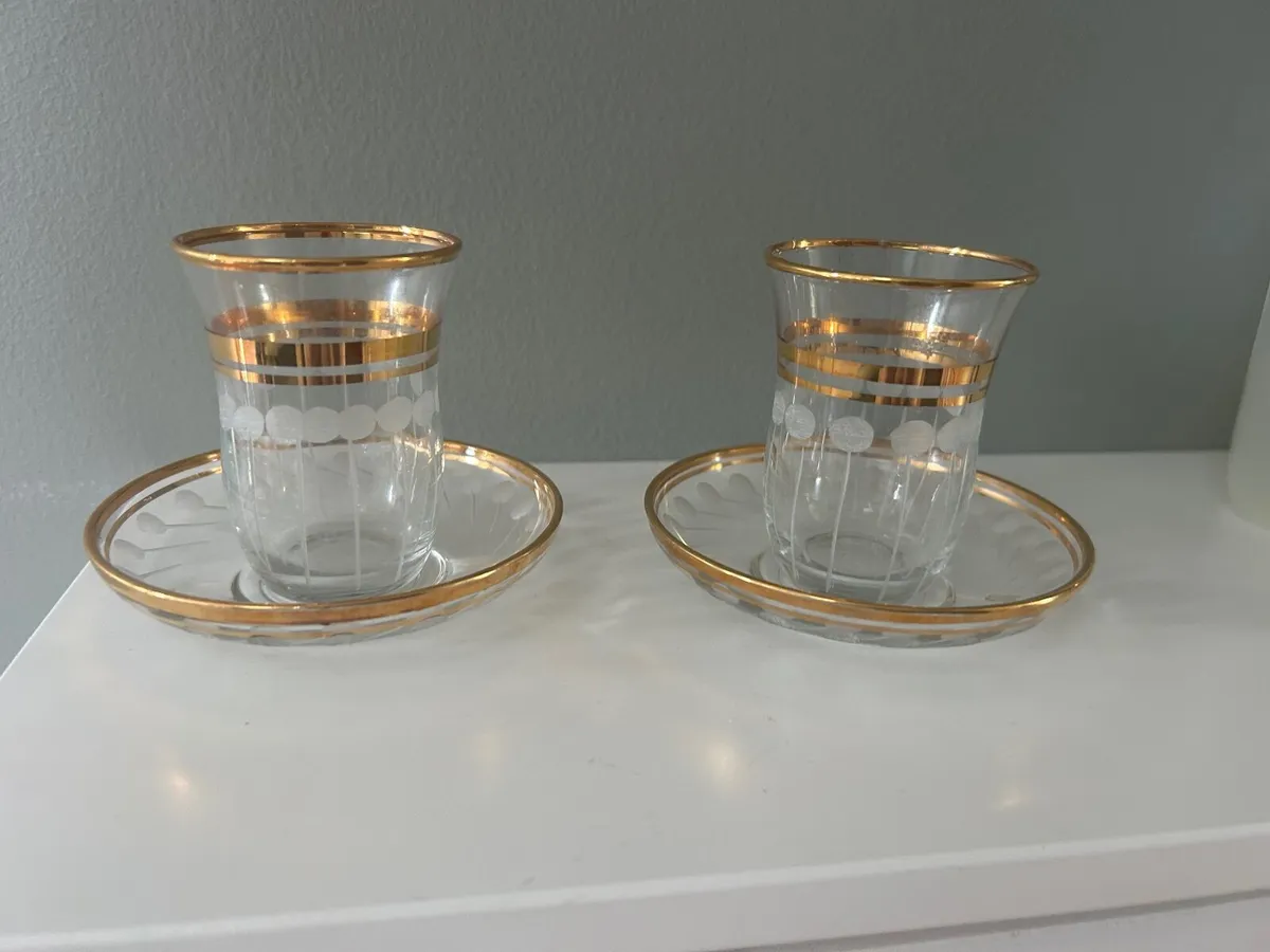 Gold rimmed Turkish tea set - Image 3
