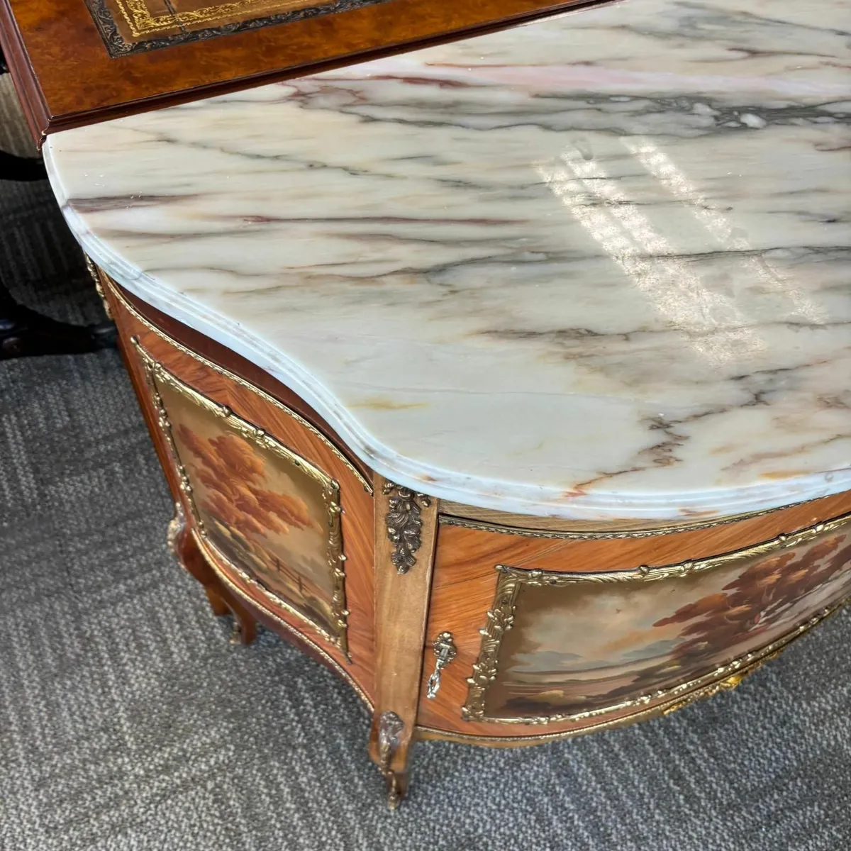 Gorgeous marble top French painted console cabinet - Image 2