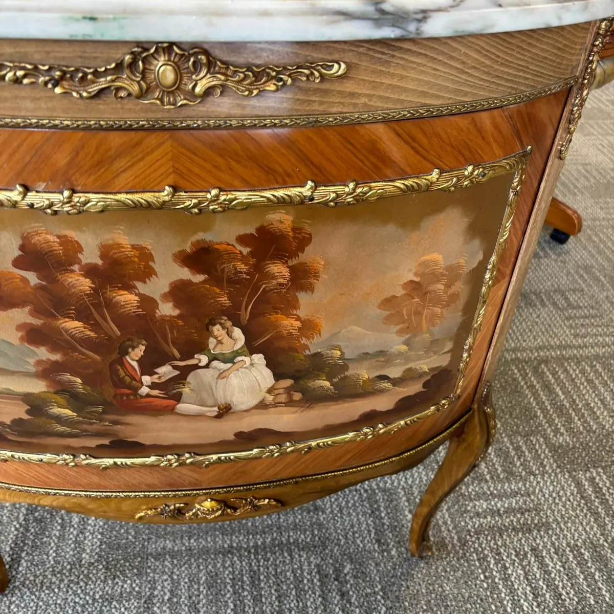 Gorgeous marble top French painted console cabinet - Image 3