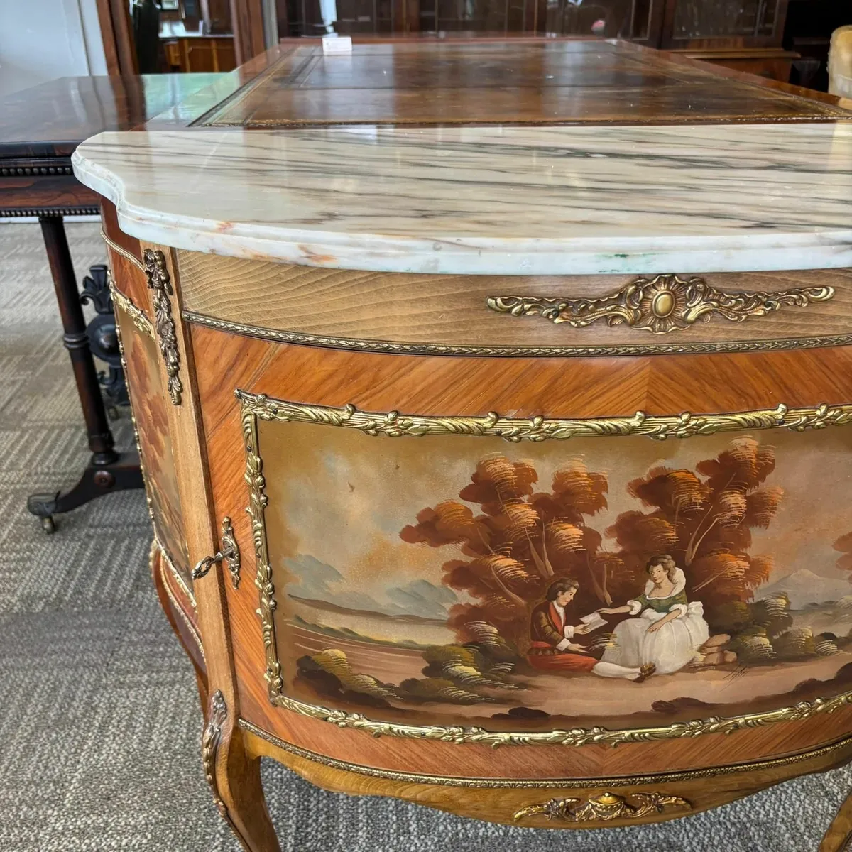 Gorgeous marble top French painted console cabinet - Image 4