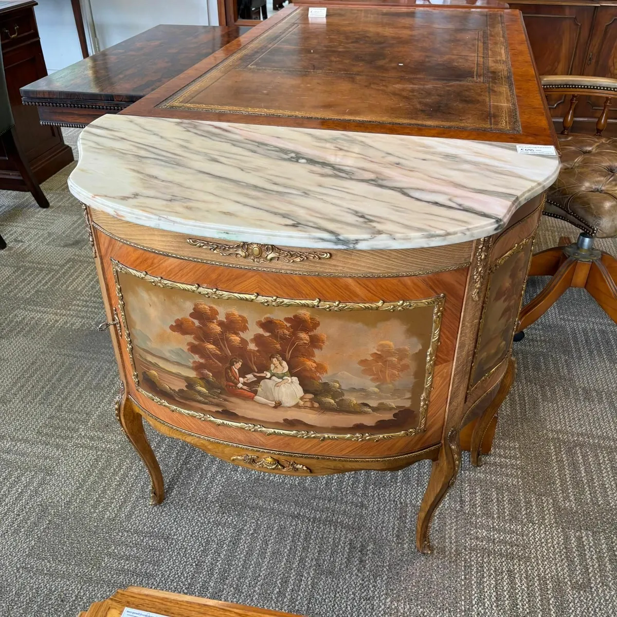 Gorgeous marble top French painted console cabinet - Image 1