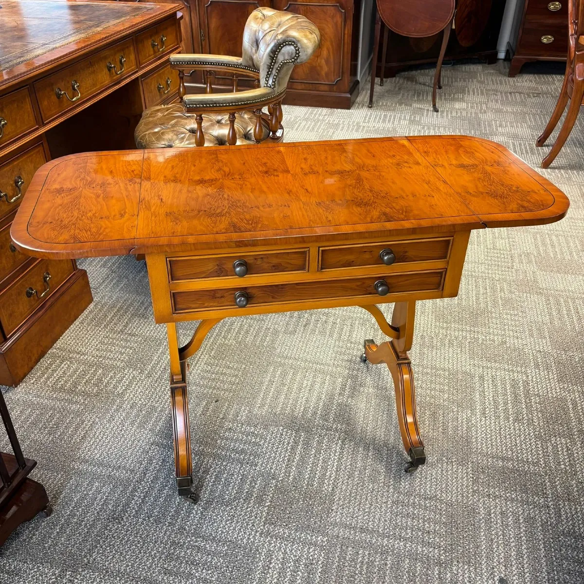 Yew drop leaf occasional side writing console tabl - Image 1