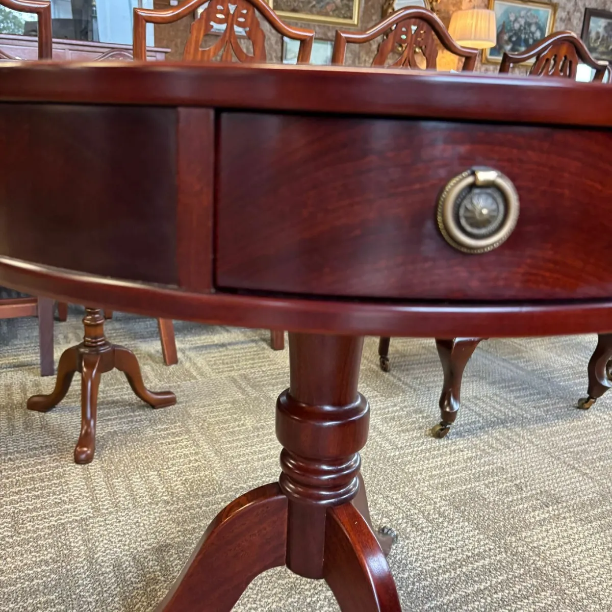 Fabulous round mahogany tripod drum table & two dr - Image 3