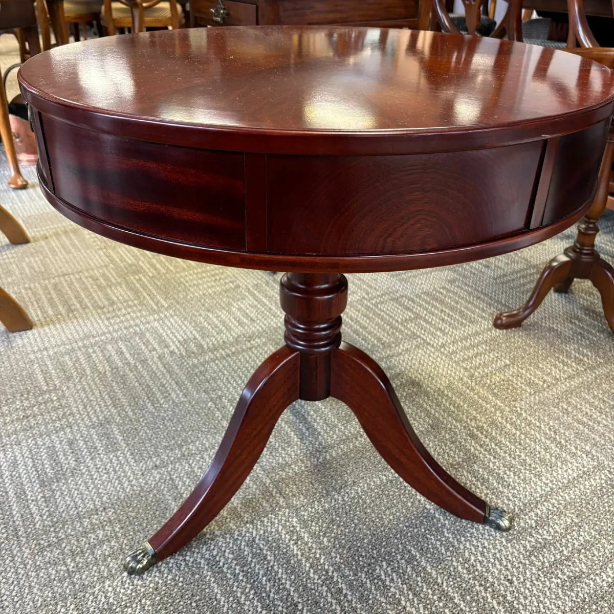 Fabulous round mahogany tripod drum table & two dr - Image 4