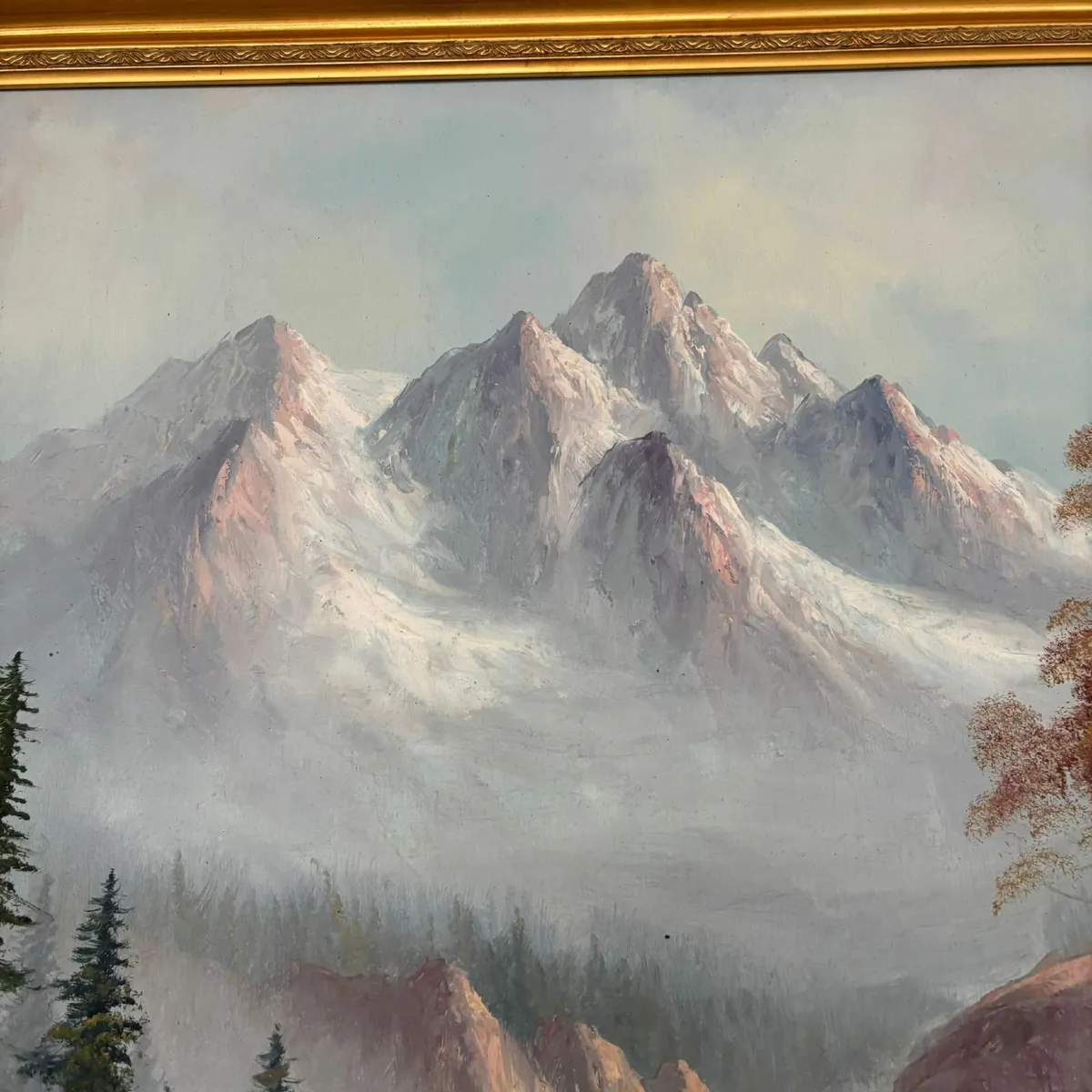 "Mountainous view" Signed. Oil on canvas in ornate - Image 3