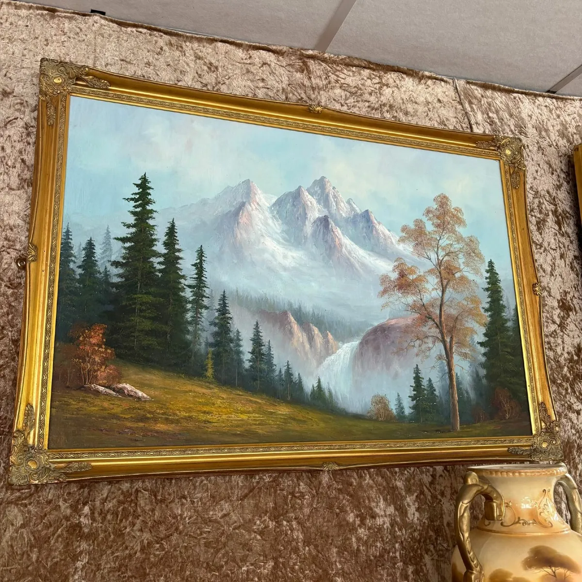 "Mountainous view" Signed. Oil on canvas in ornate - Image 1