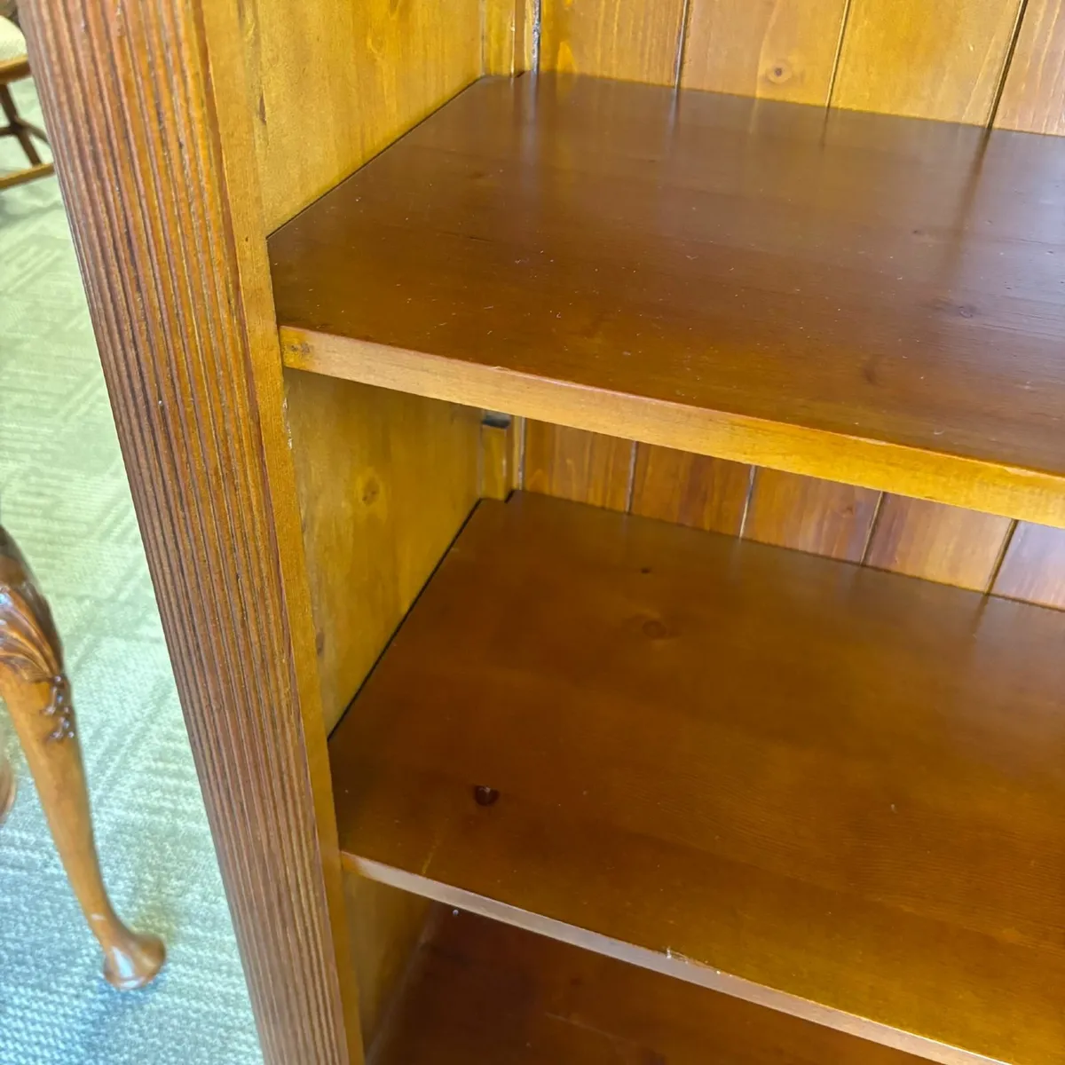 Antique pine open bookcase & drawer. Enclosed with - Image 2