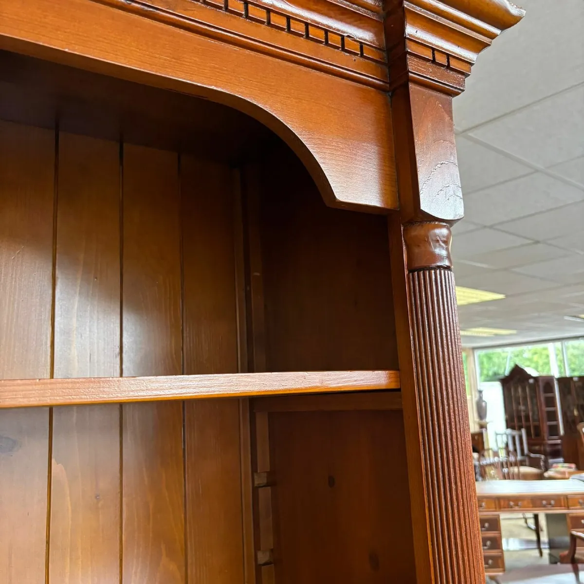 Antique pine open bookcase & drawer. Enclosed with - Image 4