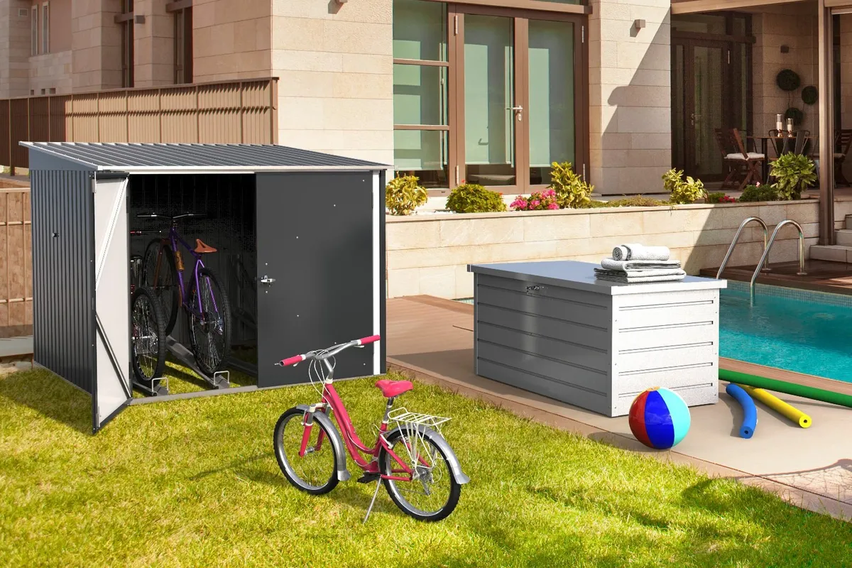 6x6 Steel Grey Bicycle Stores Sheds with Ramps - Image 4