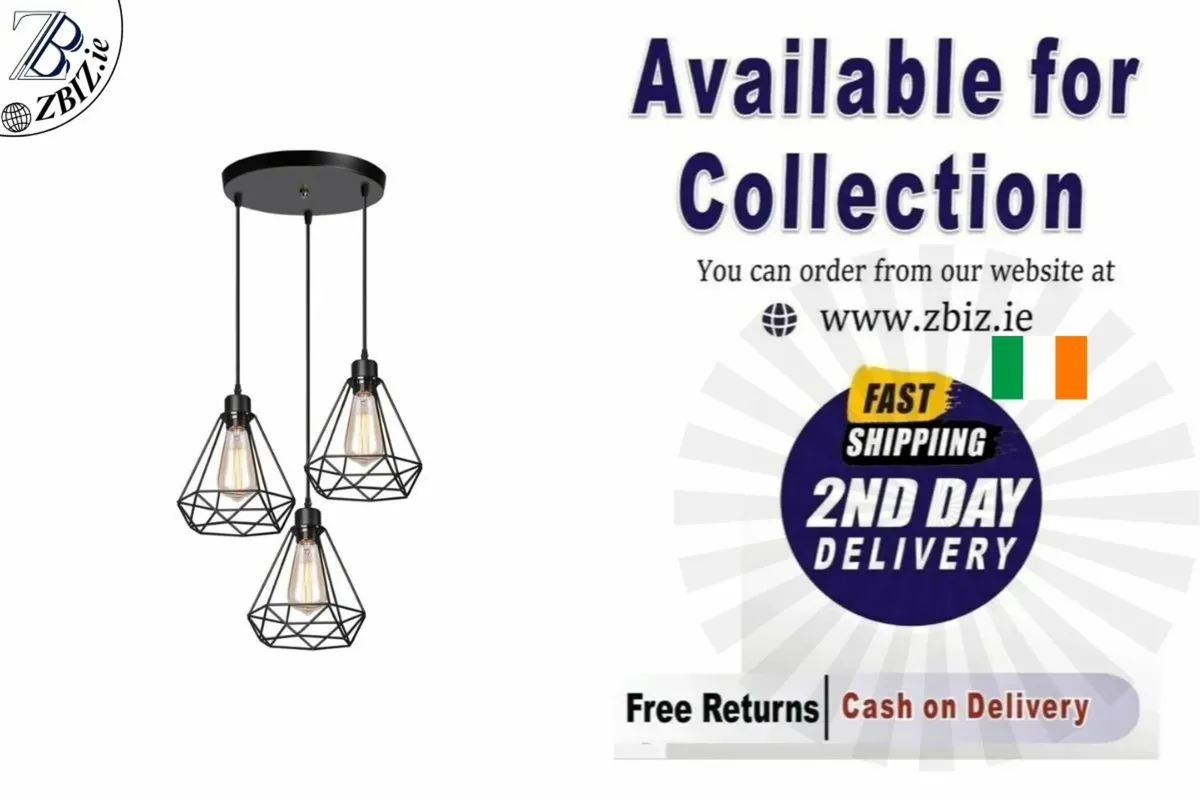 Light 3 Bulb Vintage Industrial Cage Pendant Lamp - Image 1