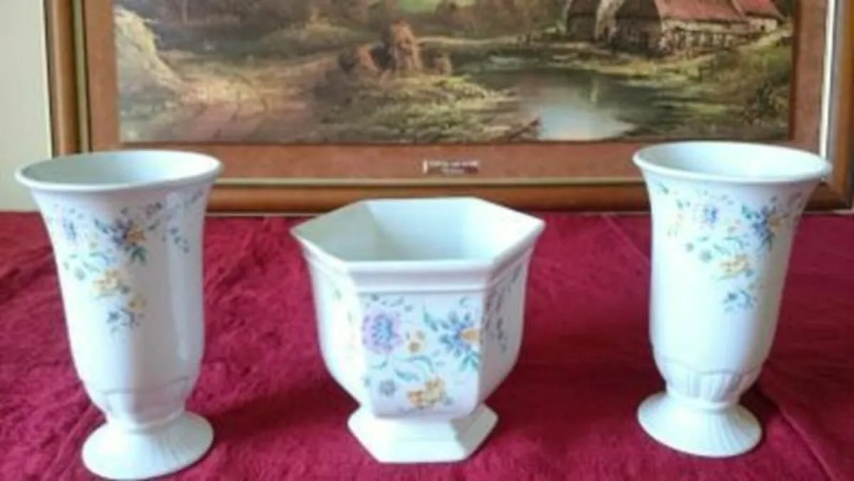 Vintage 3Pc. Royal Norfolk England Porcelain Vases - Image 1